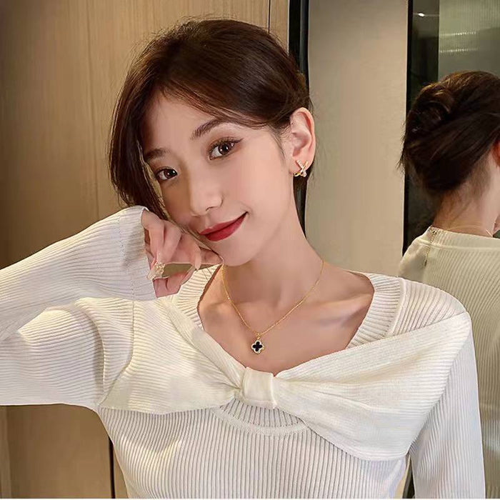 Wholesale Premium Four Leaf Clover Full Diamond Necklace, Light Luxury, Niche, Simple Fashion, Versatile Neck Chain, Clavicle Chain