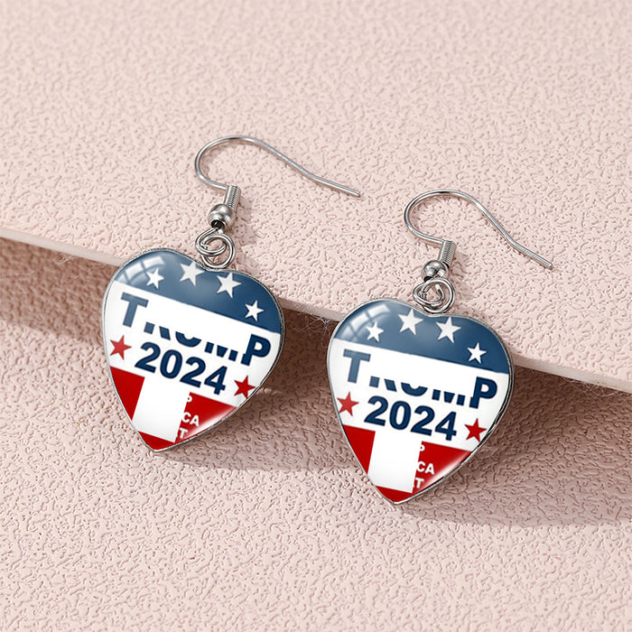 Wholesale American Independence Day Love Stainless Steel Ear Hook Earrings JDC-ES-KaLu009