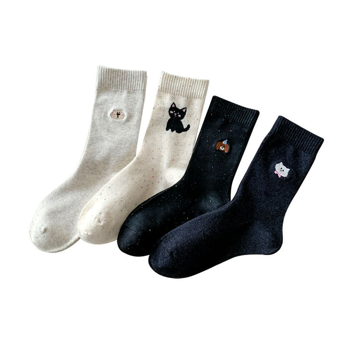 Wholesale New Cartoon Embroidered Socks, Middle Tube Socks, College Style Pile Socks, Cotton Socks
