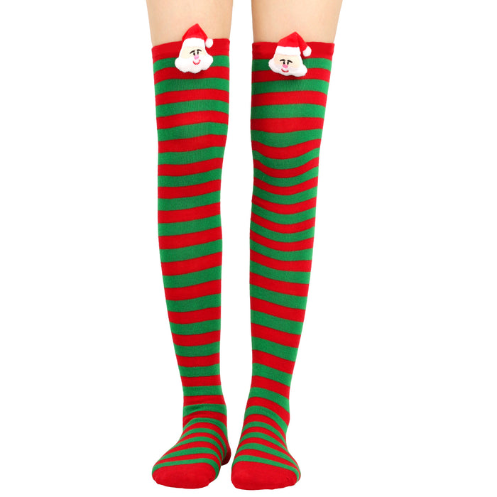 Wholesale Santa Claus Striped High Socks Over Knee Cotton Socks JDC-SK-XQ038