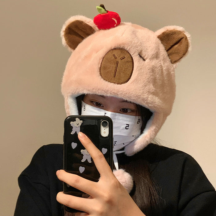 Wholesale Loveable Plush Hat Girls Winter Cartoon Warm Hat Cold-proof Ear-protection Head Hat