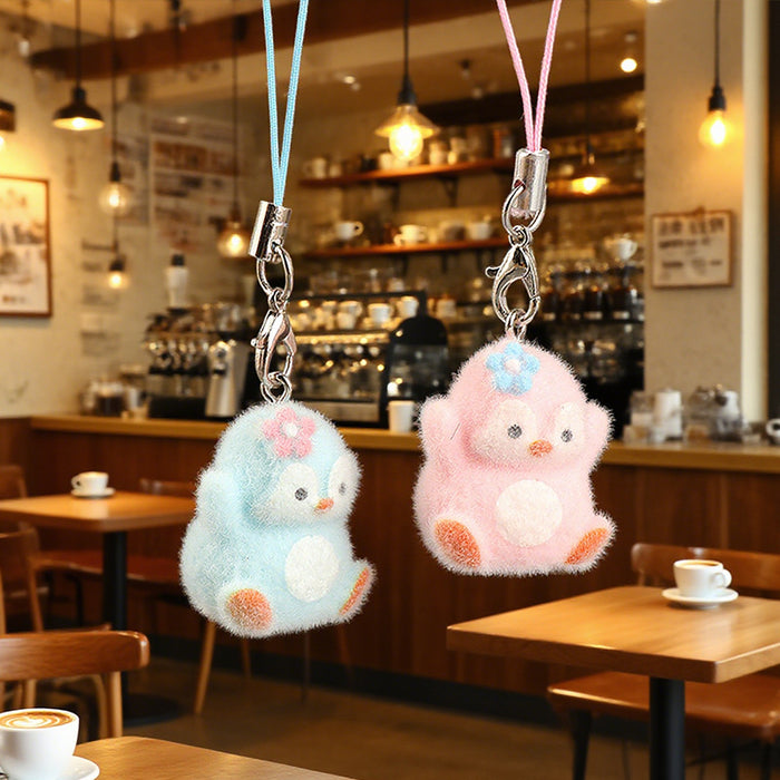 Wholesale Cartoon flocked 3D resin penguin keychain bag charm