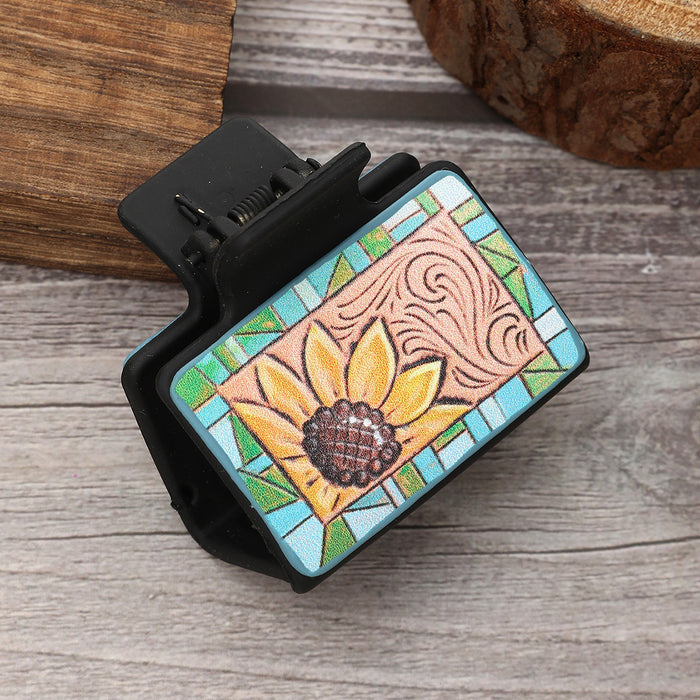 Wholesale Western Style Sunflower Cactus Leather Hairpin Combination suit Shark Clip Women' s Grab