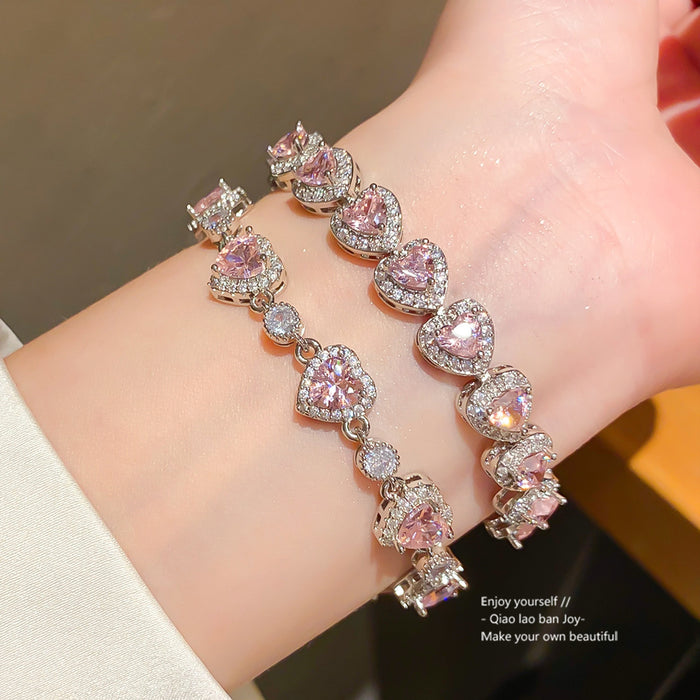 Wholesale Sparkling Zircon Heart Pendant Sliding Bracelet Fashion Layering Jewelry