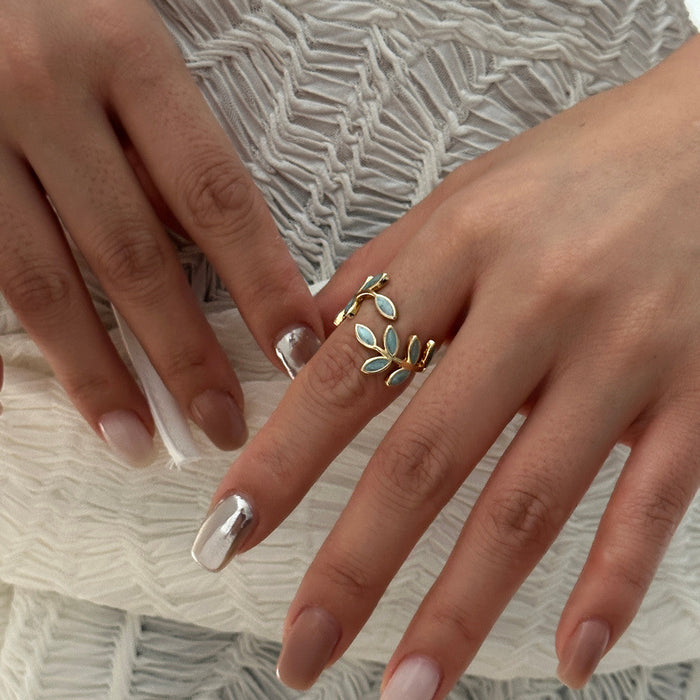 Wholesale Chic Leaf Adjustable Ring Copper Plated Floral Jewelry Fashion Accessory