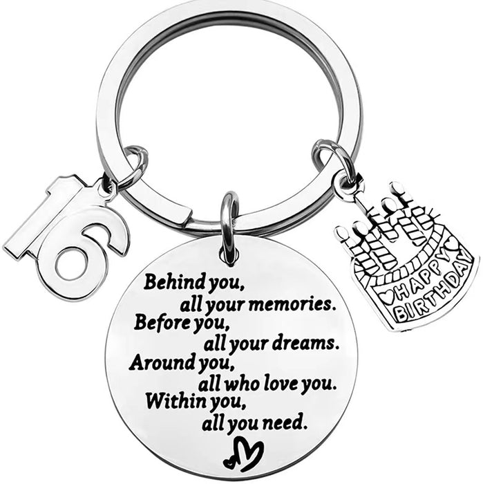 Wholesale Behind You All Your Memories Cake Stainless Steel Keychain JDC-KC-Mingl002