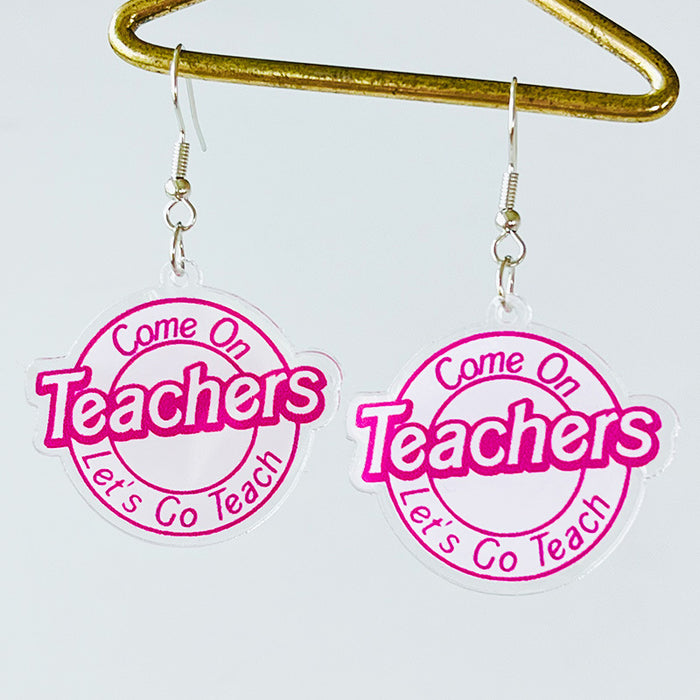 Wholesale 2 Pairs/pack Pink Apple Pencil Teacher Acrylic Earrings JDC-ES-HeYi104