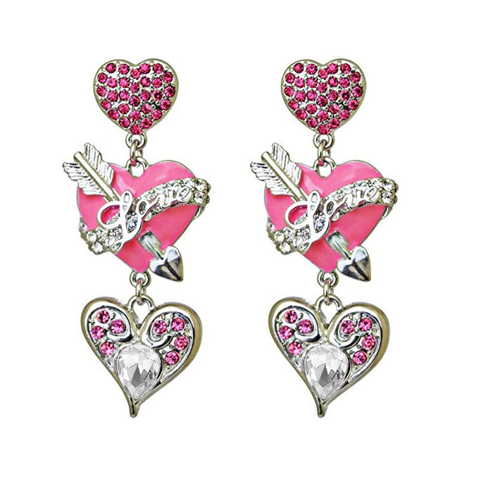 Wholesale Earrings Alloy Enamel Diamonds Pink Heart MOQ≥2 JDC-ES-JUYAO003