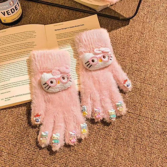 Wholesale Cute knitted plush five-finger gloves