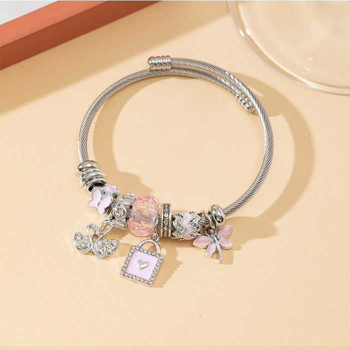 Wholesale DIY Beaded Charms Bracelets Swan Square Pendant Flower-shaped