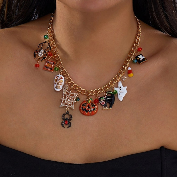 Wholesale Halloween Skeletons Ghost Pumpkin Necklace Trendy Party Jewelry