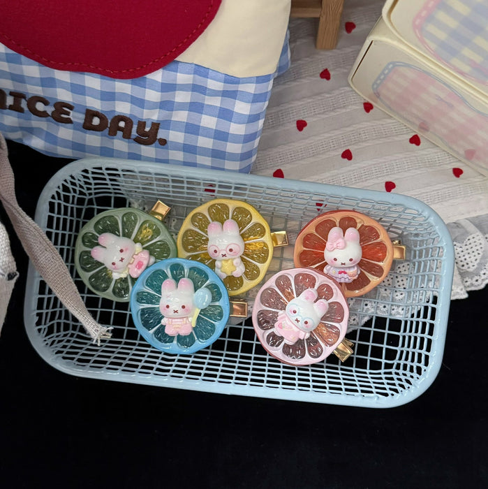 Wholesale Cute Pink Lemon Bunny Resin Duckbill Hair Clip Sweet Girl Hair Accessory Everyday Styling
