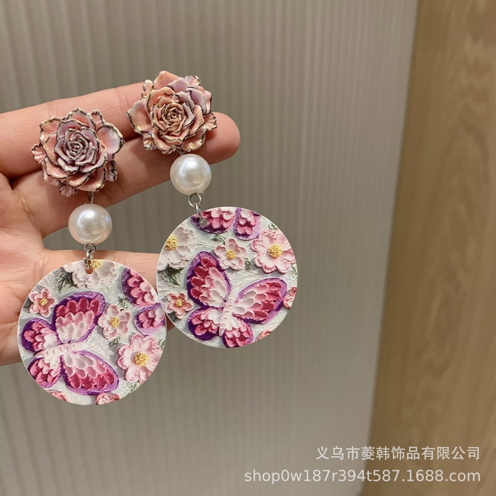 Wholesale Handmade niche design silver needle versatile pink butterfly earrings