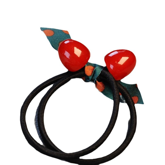 Wholesale Red Cherry Bow Hair Tie Ball Elastic Hair Band Headband Rubber Band Hair Accessories