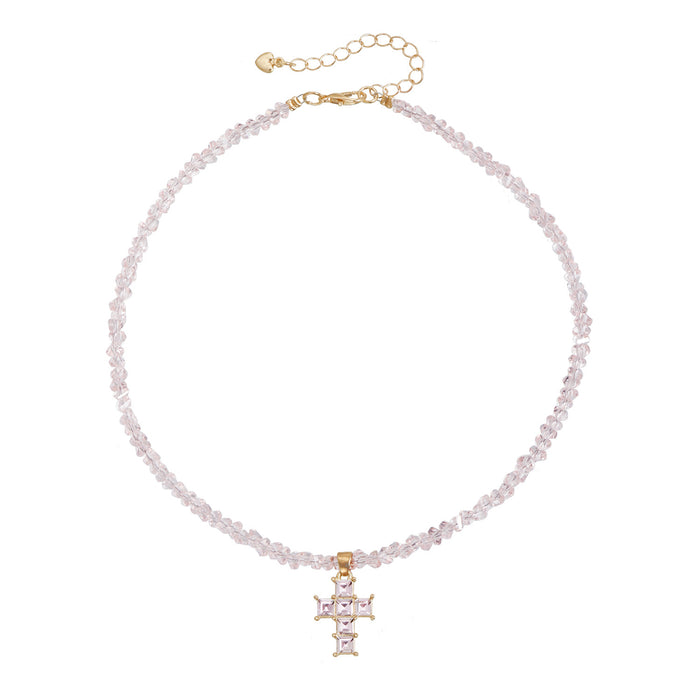 Wholesale Triangle Crystal Inlaid Cross Women' s Necklace