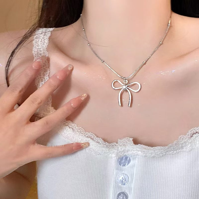 Wholesale Bow leather chain necklace, niche temperament, light luxury, high-end feeling, collarbone chain, neck chain