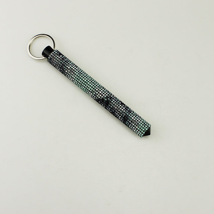 Wholesale Fashion Rhinestone Alloy Window Breaker Keychain Car Key Accessory Cyan Round Head Pendant For Gift Boutique Resale