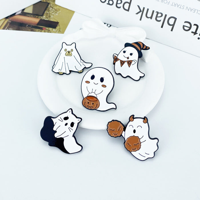 Wholesale Ghost Pumpkin Brooch Pin Zinc Alloy Cartoon Badge Party Fashion Accessory Gift MOQ≥2