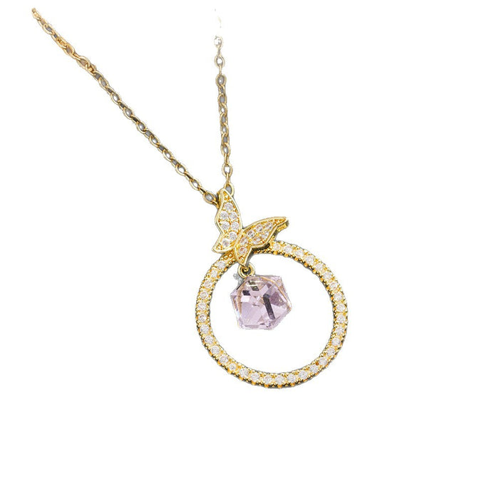 Wholesale Circle Diamond-Encrusted Collarbone Necklace