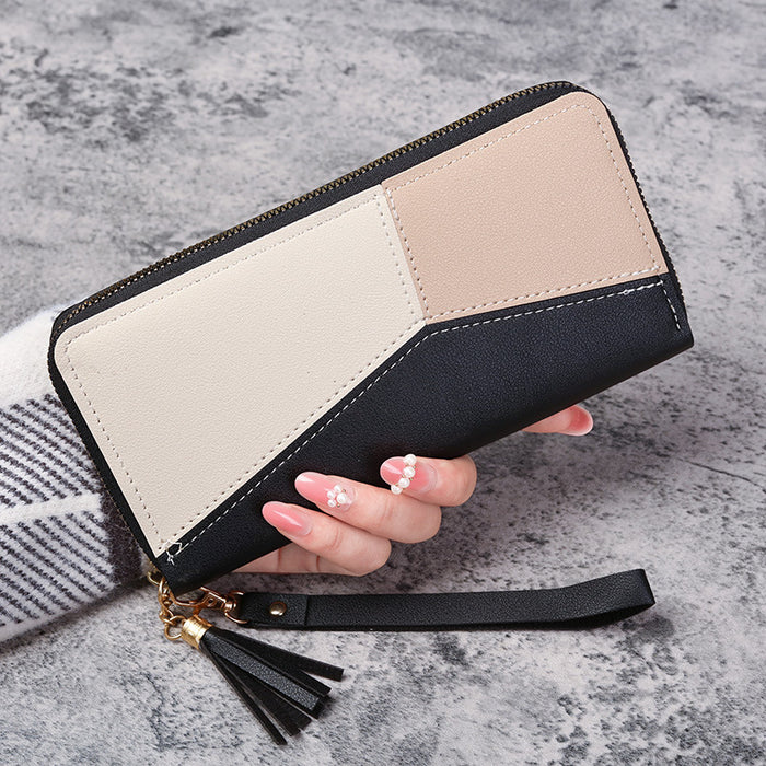 Wholesale Women' s Long Zip Phone Wallet Pink Solid Contrast Color Everyday Use Resale MOQ≥3
