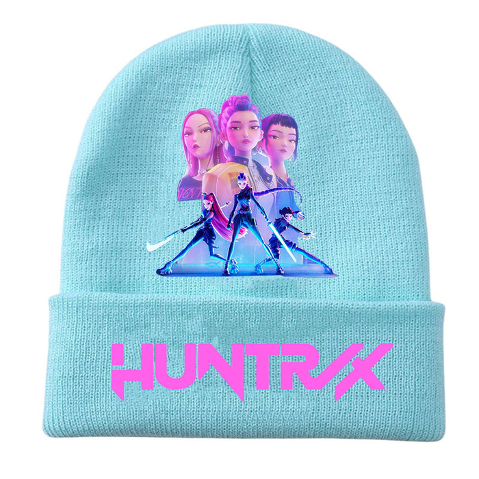 Wholesale Kpop Knitted hat fashion curled brim beanie printed