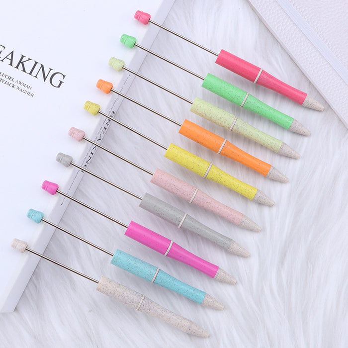 Wholesale Wheat Straw Material Plastic Bead Pen JDC-PN-JinBaiNian001