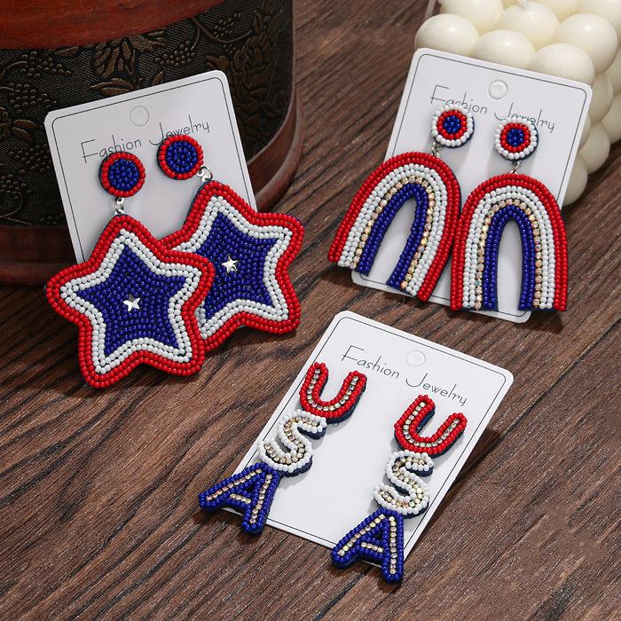 Wholesale New handmade creative earrings with five pointed stars, rainbow letters, national flag, personalized earrings