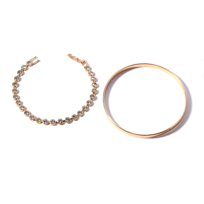 Wholesale Retro Jewelry Fashion Gold Diamond Bracelet Alloy Smooth Simulation Gold Bracelet Two Piece Set for Women