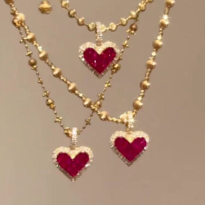 Wholesale Diamond Red heart necklace choker necklace