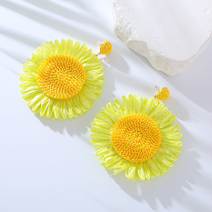 Wholesale Handmade Woven Raffia Sunflower Earrings JDC-ES-HM011