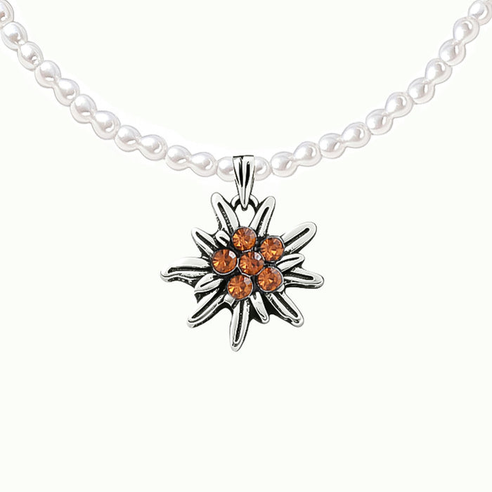 Wholesale Vintage Edelweiss Pendant Necklace Faux Pearl Rhinestone Oktoberfest Themed Women S Collarbone Chain Fashion Jewelry