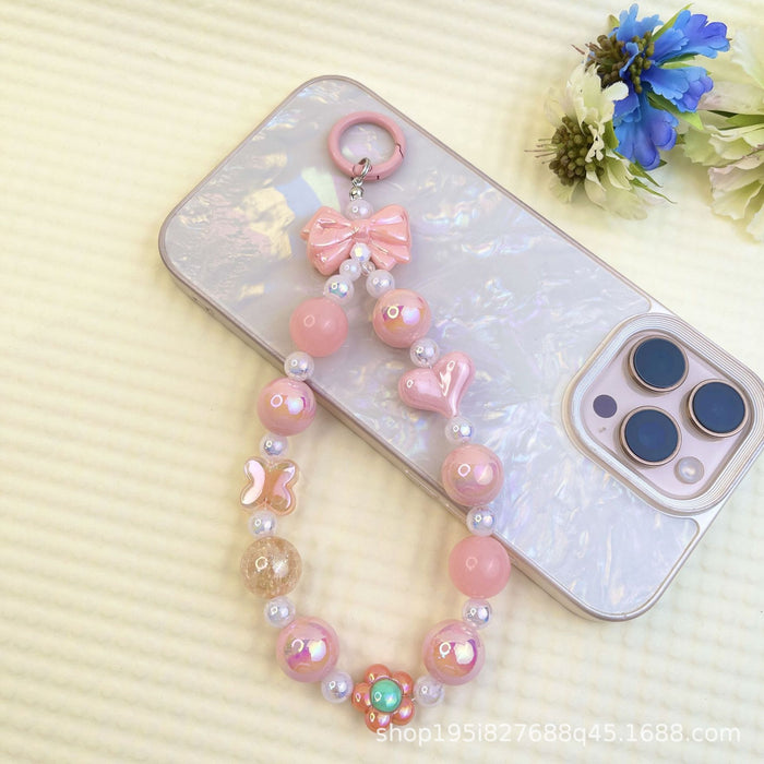 Wholesale Flocked kitten fun girly colorful beaded mobile phone chain keychain bag doll pendant accessories