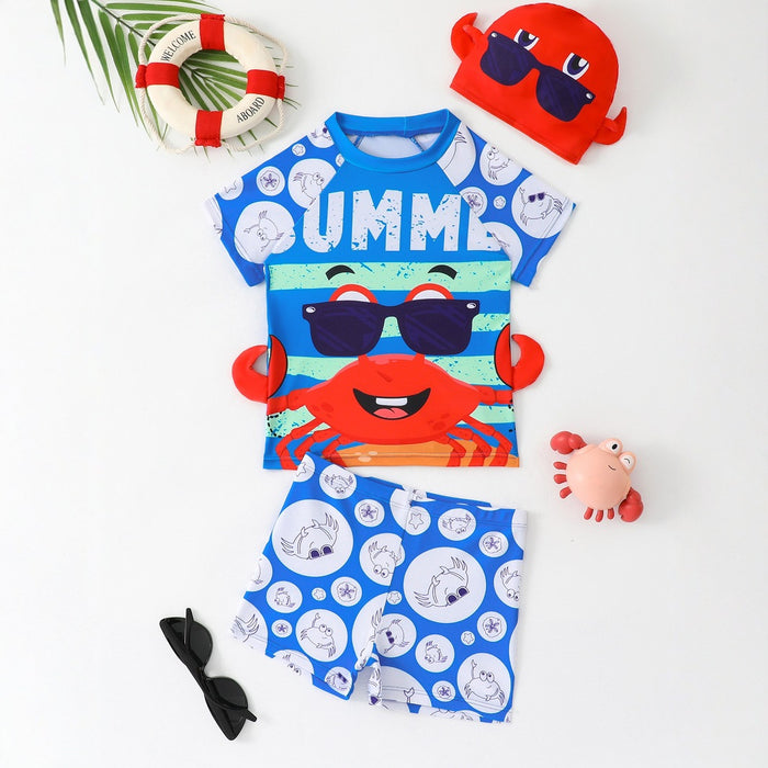 Wholesale New children's swimsuit split three piece set, hot spring beach short sleeved swimsuit set