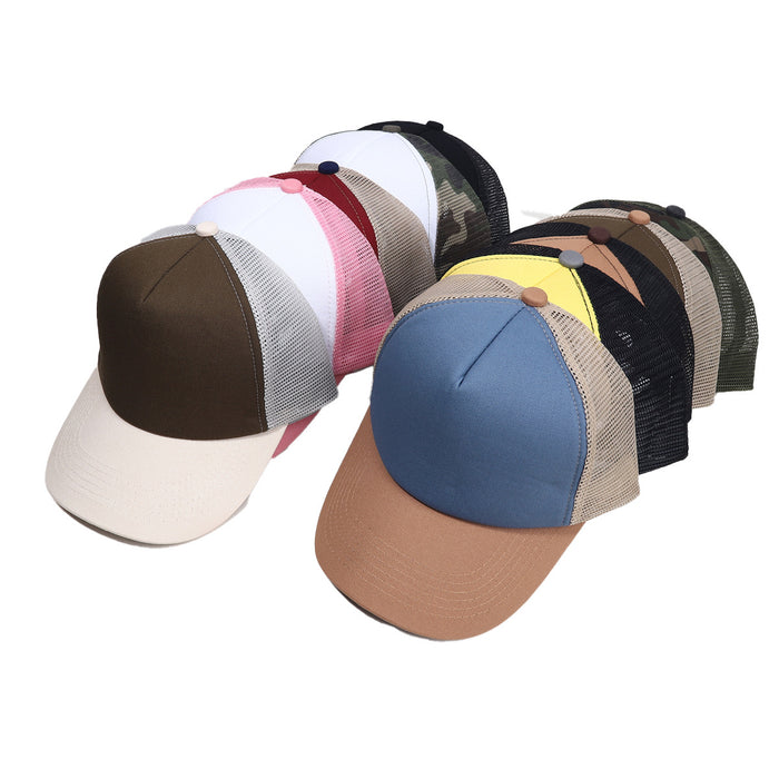 Wholesale Cross-Border Sponge Baseball 5-Piece Soft Top Duckbill Cap Mesh Cap Personalized Embroidered Couple Curved Brim Hat Solid Color Sun Hat
