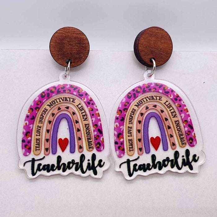 Wholesale Teacher' s Day Earrings Leopard Pencil Ruler Acrylic Earrings School Season Student Earrings Jewelry