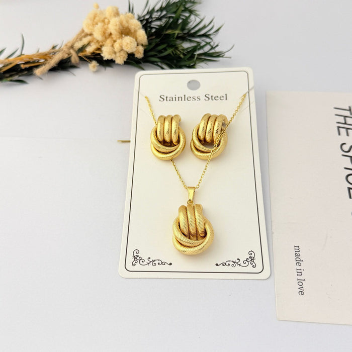 Wholesale Gold Plated Stainless Steel Geometric Necklace and Earring Set