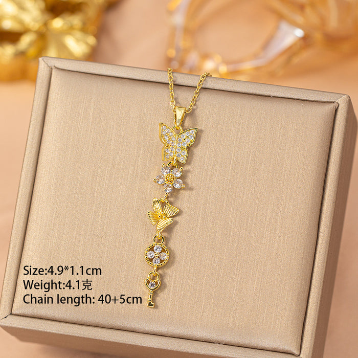 Wholesale Titanium Steel Gold Plated Butterfly Tassel Necklace Trendy Jewelry Accessory MOQ≥2