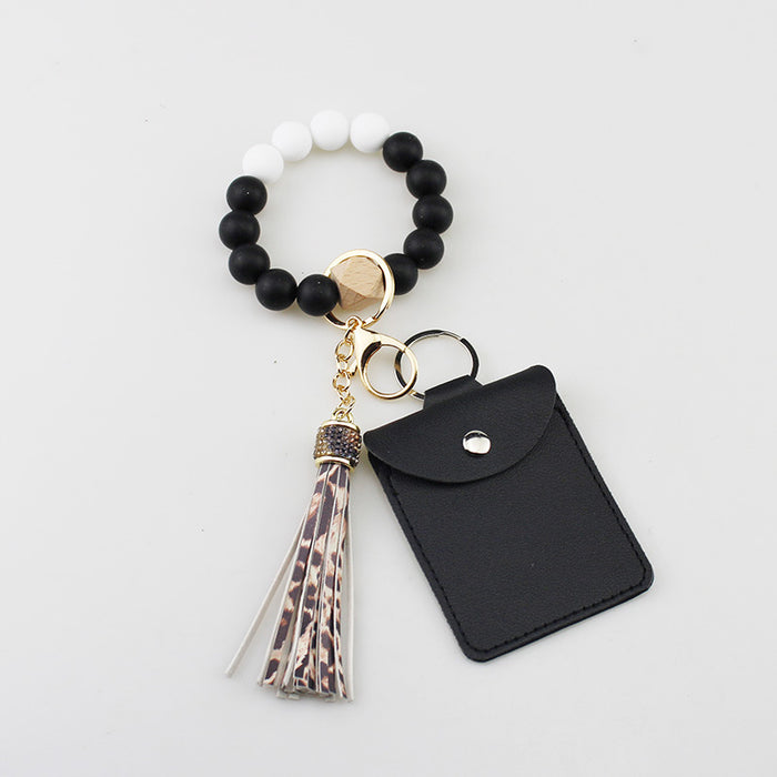 Wholesale Grey Silicone Bead Tassel Bracelet And Card Holder Set Everyday Fashion Accessory