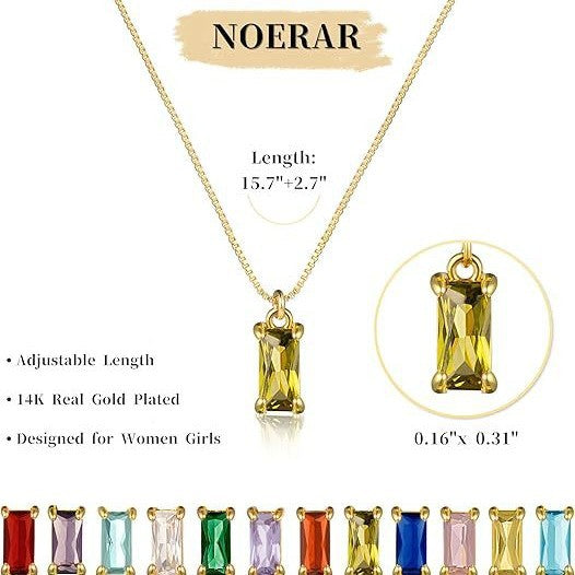Wholesale Square Birthstone Colored Zircon Pendant Color Preserving Box Chain Necklace