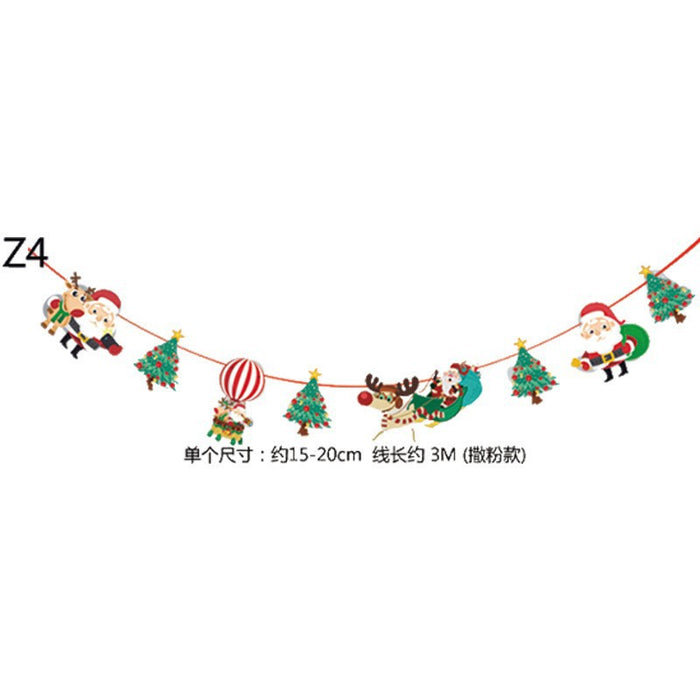 Wholesale Christmas Decorations Christmas Pull Flag Hanging Flag Holiday Banner Party Decoration Paper Cartoon Christmas Pull Flower String Flag