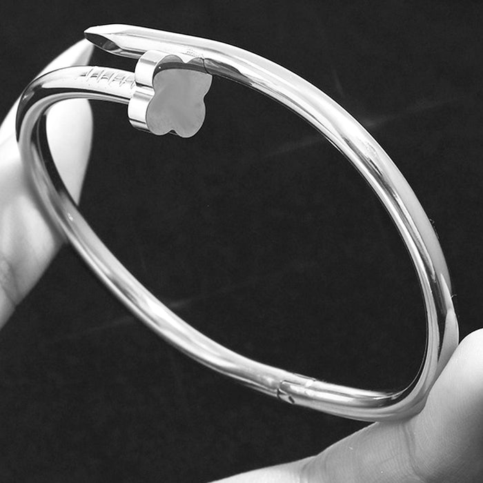 Wholesale Titanium Steel Rhinestone Clover Bangle Bracelet Set Gold And Silver Fashion Jewelry