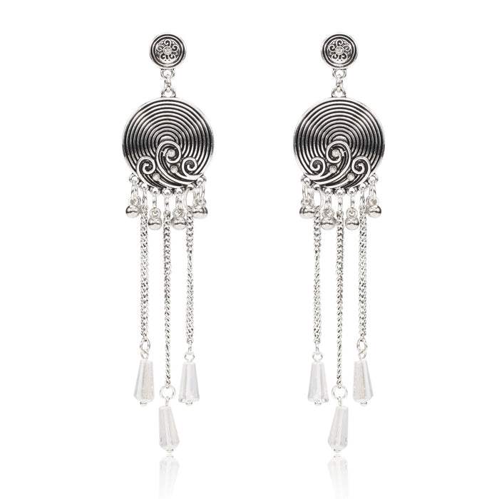 Wholesale Alloy Bohemian Tassel Leaf Ceramic Bead Crystal Rice Bead Pendant Earrings JDC-ES-Xiny005