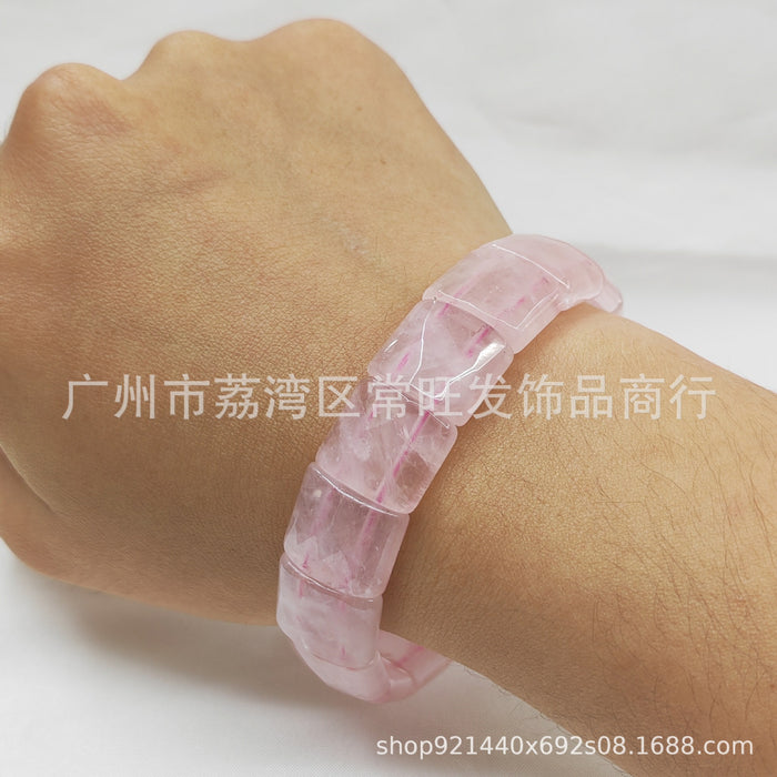 Wholesale Natural Pink Crystal Bracelet with Cut Cornered Crystal Blocks as a Bracelet