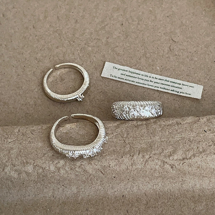 Wholesale Brushed Silver Ring with Scattered Diamond Accents