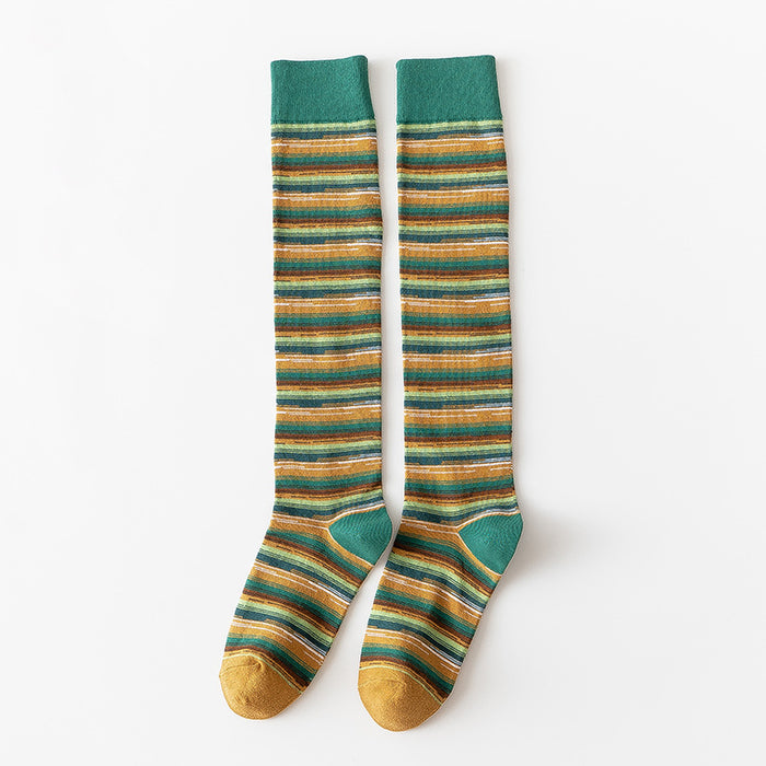 Wholesale Women's cotton calf socks with striped pattern, cute and personalized design, versatile long tube women's socks