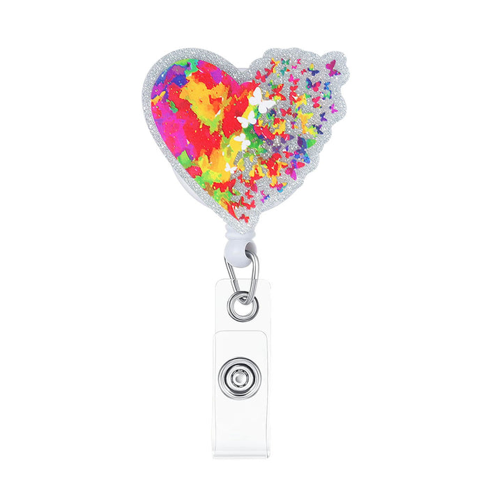 Wholesale Nurses Day Acrylic Love Butterfly Telescopic Clip Easy Pull Buckle ID Buckle JDC-KC-QiDing001