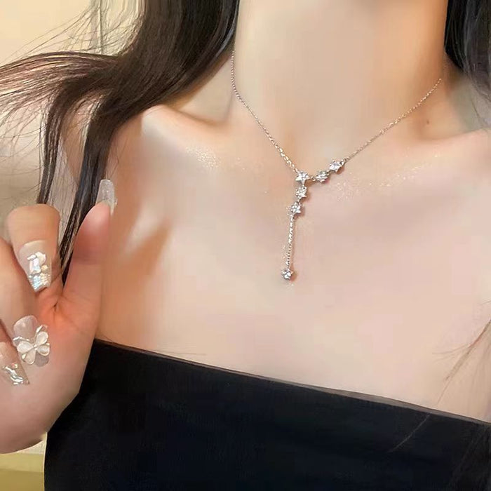 Wholesale Titanium steel necklace with starry sky, exquisite zircon tassel pendant, light luxury and versatile collarbone chain