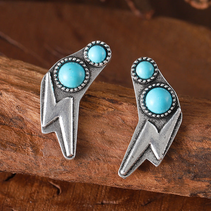 Wholesale Retro Star Lightning Turquoise Earrings