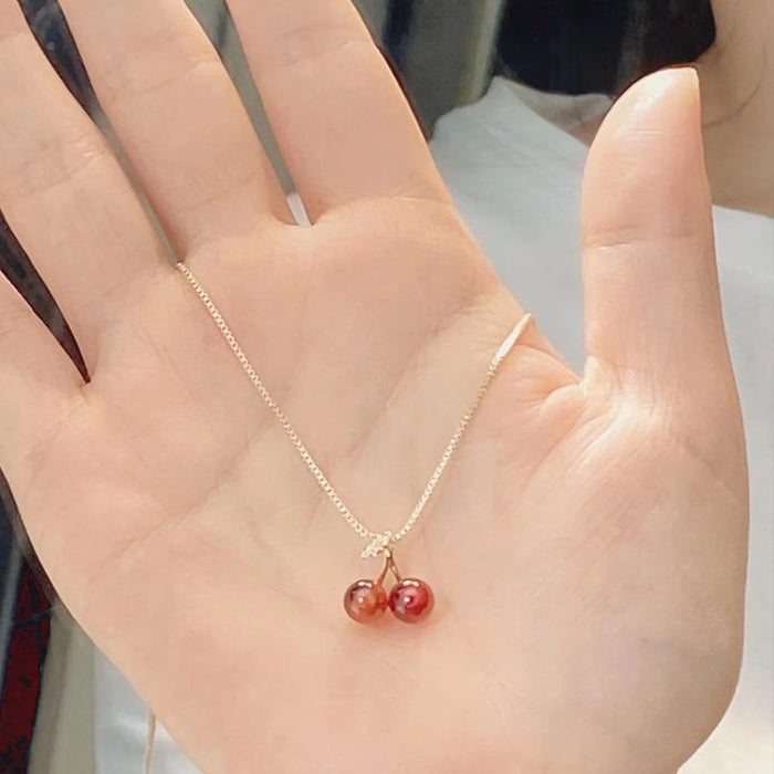 Wholesale Fruit cherry garnet necklace, niche design, accessory new year, collarbone chain