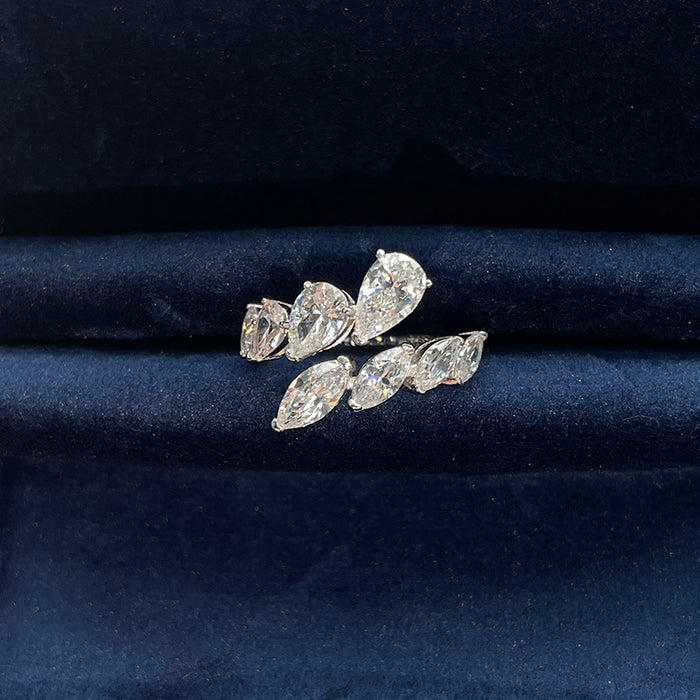 Wholesale Pure silver ring, women's high-end temperament, water droplet horse eye shaped high carbon diamond white lotus oath ring